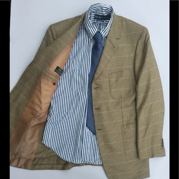 Brioni wool silk plaid cream sport coat 42 R